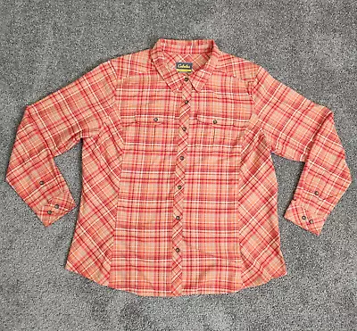 CABELAS Shirt Mens 2XL XXL Orange Plaid Long Sleeve Pockets Outdoor • $10.53