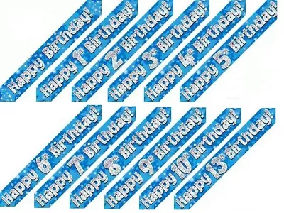 2.7m 9ft Holographic Sparkly Blue Silver Foil Banner Bunting Birthday Party • £2.99