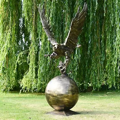 Deluxe Golden Eagle On Ball Garden Sculpture - Aluminium Outdoor Ornament • £1500