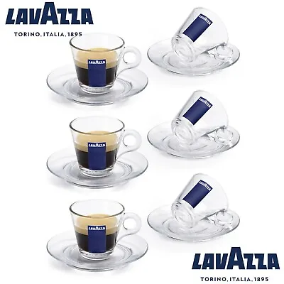 Lavazza Trasparenza Glass Espresso Cups & Saucers Set 3oz / 90ml (2 - 6 Cups) • £21.49