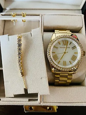 Michael Kors Lexington Three-Hand GoldTone Stainless Steel Watch Set • $250