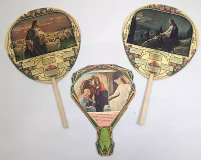 Lot Of 3 Vintage 1930s Era Church Jesus Advertising Fans From Corwin & Pratt KS • $45