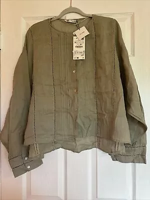 ZARA 100 % Ramie Button Down Long Sleeve Blouse Top Size XL New With Tags • $29.99