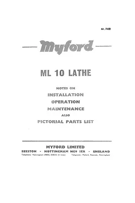 Myford ML10 Lathe Operation & Parts Manual • £9.75