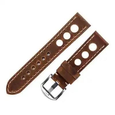 Leather Watch Strap Rally Grand Prix Racing Band Black Brown Tan 20mm 22mm • £6.99