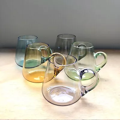 Vintage 1960s Set Of 5 Coloured Handled Harlequin Punch Glasses. MCM Glass • $62