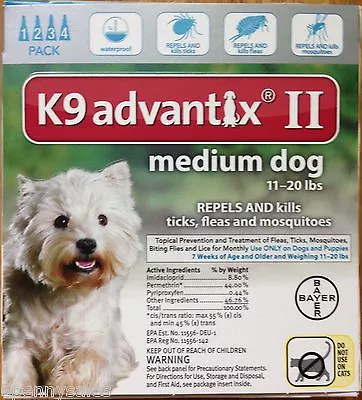 K9 Advantix II Flea Medicine Medium Size Dog 4 Month Supply Pack K-9 11-20 Teal • $49.99