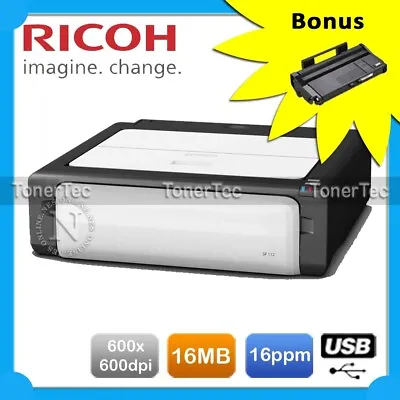 Ricoh Aficio SP112 Mono Laser USB Printer W/ Bonus Compatible 407167 Black Toner • $232.96
