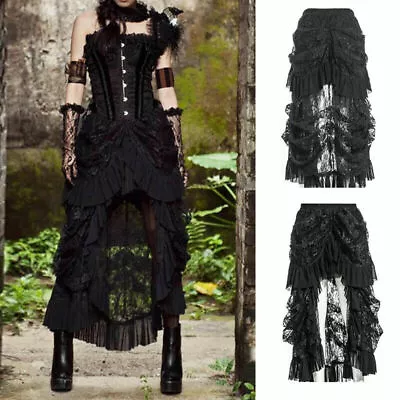 Women Retro Lace Up Ruffle Steampunk Gothic Goth Punk Rock Victorian Long Skirt • $43.99