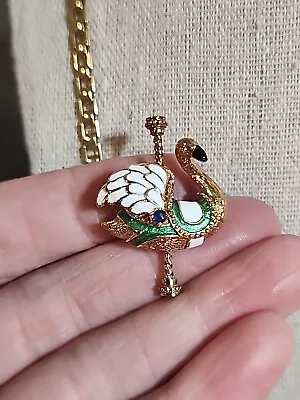 Igor Carl Faberge Vintage 70's Yellow Gold  Enamel Carousel SWAN  Brooch • $679