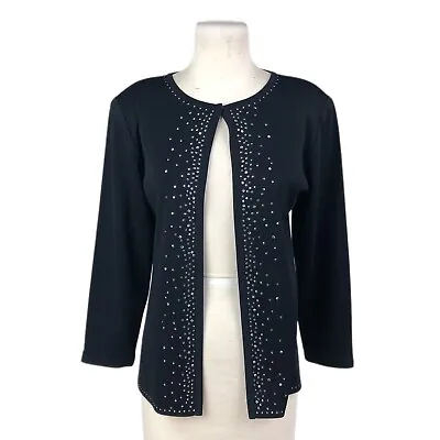 Misook Black Rhinestone Studded Single Clasp Long Sleeve Knit Cardigan Size XS • $34.95