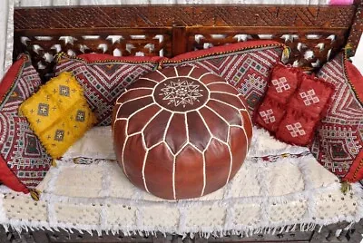 24'' Footstool Ottoman Unstuffed Genuine New Pouf Bohemian Retro Pouffe Leather • $123.50