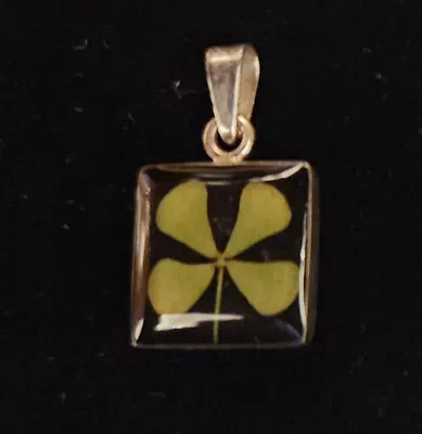 REAL 4 Leaf Clover Encased In Resin Mounted On .925 Setting --- Lot 1623 • $17.30