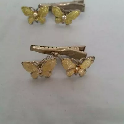 90's Pair Vintage Butterfly Alligator Hair Clips Moving 1 White 1 Yellow Sparkly • $11.97