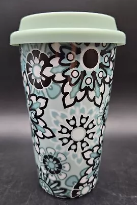 Travel Coffee Mug With Silicone Lid 10 Oz Floral Ceramic Double Wall Thermal  • £19
