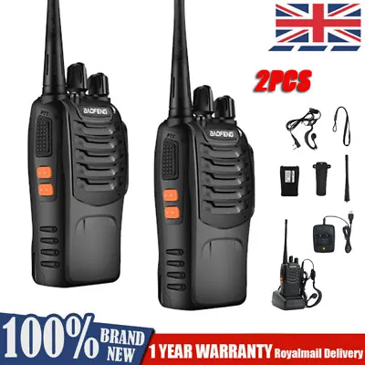 2x Walkie Talkie Walky Talky Ear Piece USB 4KM Long Range Two-Way HAM Radio • £22.59