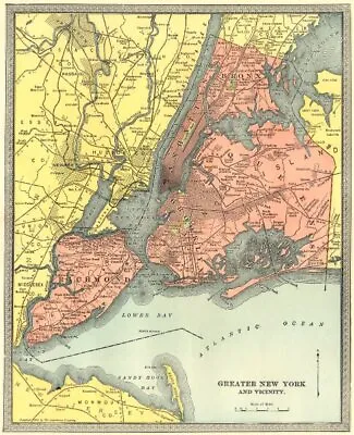 £22.99 • Buy NEW YORK CITY Town Plan. Manhattan Brooklyn Queens Bronx Staten Island 1907 Map