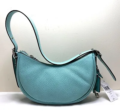 Coach CC439 Luna Faded Blue Pebbled Leather Shoulder Bag • $236.02