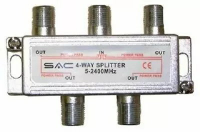 SAC 4 Way F Type Socket Cable TV / Aerial Signal Splitter 5 - 2400MHz AE5354 • £6.49