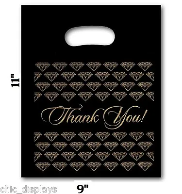 $19.99 • Buy 100Pc Thank You Bags Black Merchandise Bags Plastic Retail Handle Bag 9 X11 H