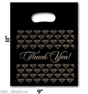 100Pc Thank You Bags Black Merchandise Bags Plastic Retail Handle Bag 9 X11 H • $15.79