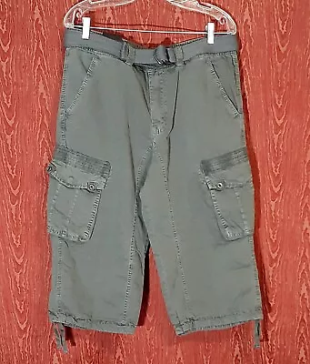 Xray Jeans Mens Grayish Cargo Shorts Size 34 Belted Pockets  Button Closure  • $38