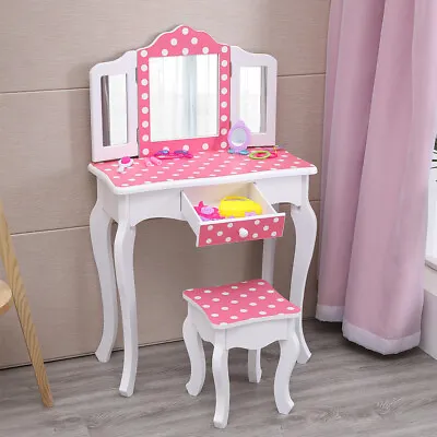 Kids Girls Vanity Makeup Dressing Table Vanity Set With Fliding Mirror Chair • $56.99
