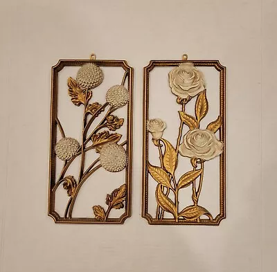 Vtg MCM 50s Dart Industries Plastic Gold Flower Wall Hangings Accents Set Of 2 • $20