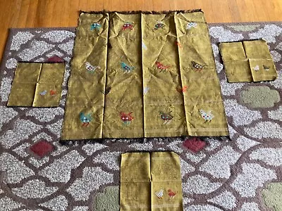 Vintage Linen Stitch Ethnic Aztec Birds Textile Tablecloth + Cloth Napkins SET • $47.96