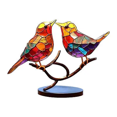 Stained Glass Birds On Branch Desktop Ornaments Metal Vivid Craft Desktop Decor • $12.64