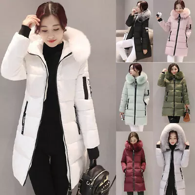 Winter Women Warm Long Jacket Fur Hooded Parka Ladies Coat Collar Outwear • £29.23