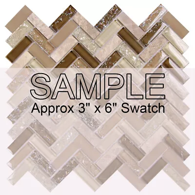 Mosaic Herringbone Tile Archery Glass & Carrara Marble Kitchen Backsplash Beige • $3.55