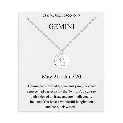 Gemini Zodiac Star Sign Disc Necklace Created With Zircondia® Crystals By Philip • £9.99