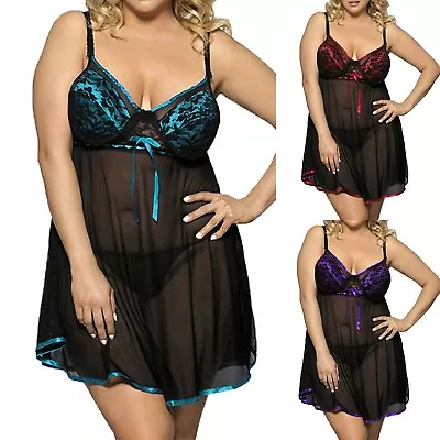 $18.28 • Buy Plus Size Women Sexy Lace Nightdress Underwear Sheer Mesh Sleepwear Lingerie Set