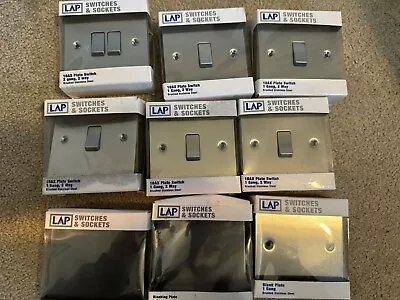 New 6x LAP Light Switches Single + Double 10ax  Stainless + 3 Blanking Plates • £29.99