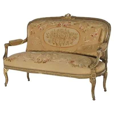 Antique French Louis XV Giltwood & Aubusson Tapestry Sofa C1860 • $2920