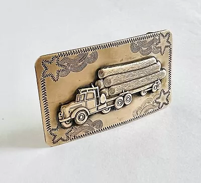 Vintage Solid Brass Loaded Log Logging Truck BELT BUCKLE • $7.95