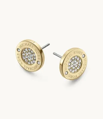 MICHAEL KORS MK Plaque Yellow Gold Stud Earrings Crystals MKJ3351710 + MK BOX • $69.99
