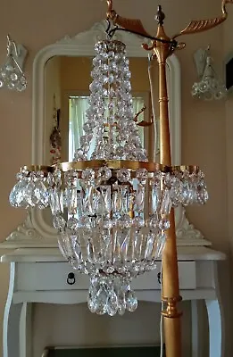  Vintage Brass & Crystals French Empire Chandelier Ceiling Lamp Light • $225