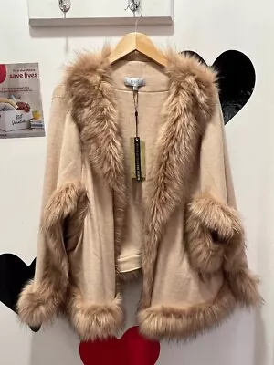 £27 • Buy COAST BNWT Faux Fur Trimmed Cape In Blush - CG T27