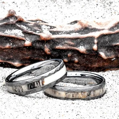 Deer Antler Ring Tungsten Hammered Finish 6mm Women Men Wedding Band/Gift Hunter • $59