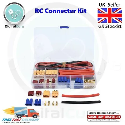 RC Lipo Battery Connector Kit Deans TPLU XT30 XT60 EC3 Silicone Wire Heat Shrink • £12.49