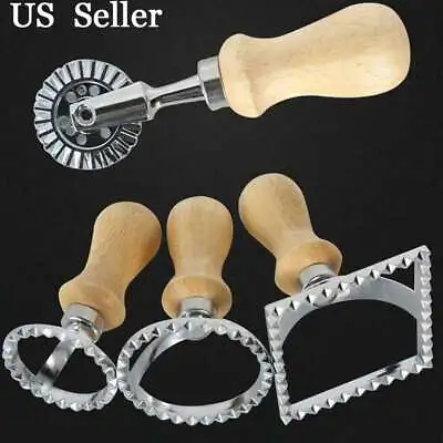 1-4Pcs Ravioli Stamp Maker Cutter With Roller Wheel Set Mold With Wooden Handle • $7.35