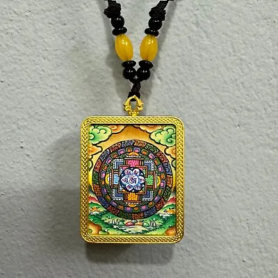 Monk Blessed Hand Painted Compassion Mantra Mandala Thangka Art Pendant Amulet • $217.80