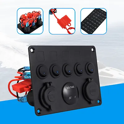 $18.98 • Buy 5 Gang Waterproof Circuit LED Rocker Switch Panel Breaker Car Marine Boat Blue