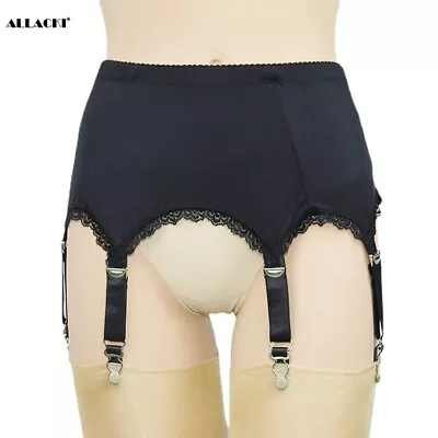 Allacki Lace Edge 6 Straps Garter Belt With Metal Claws Stretchy Girdle Lingerie • $15.20