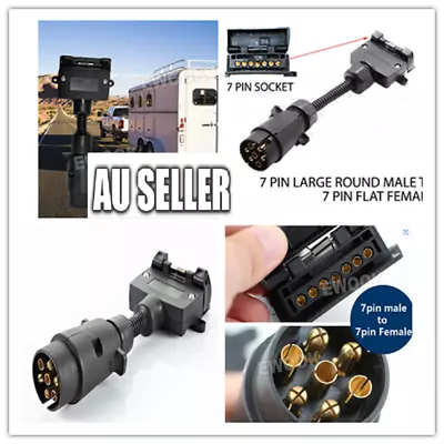 7 Pin Round Male Plug To 7 Pin Flat Female Socket Adaptor Trailer Connector • $15.50