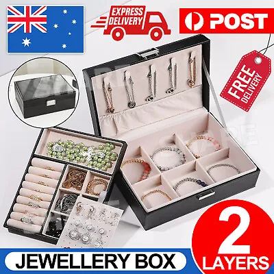 $15.65 • Buy Jewelry Organizer Case Box Holder Storage Earring Ring Jewellery Display Leather