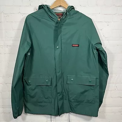 Stearns Dry Wear Rain Jacket Mens Small Green Hooded Vented Full Zip Snaps • $19.98