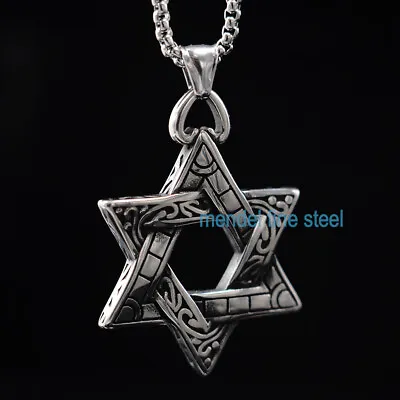 MENDEL Large Mens Stainless Steel Jewish 6 Point Star Of David Pendant Necklace • $11.99